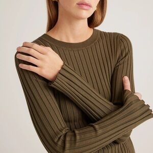 NEW - Quince Cotton Cashmere Ribbed Long Sleeve Sweater in Olive Size Large